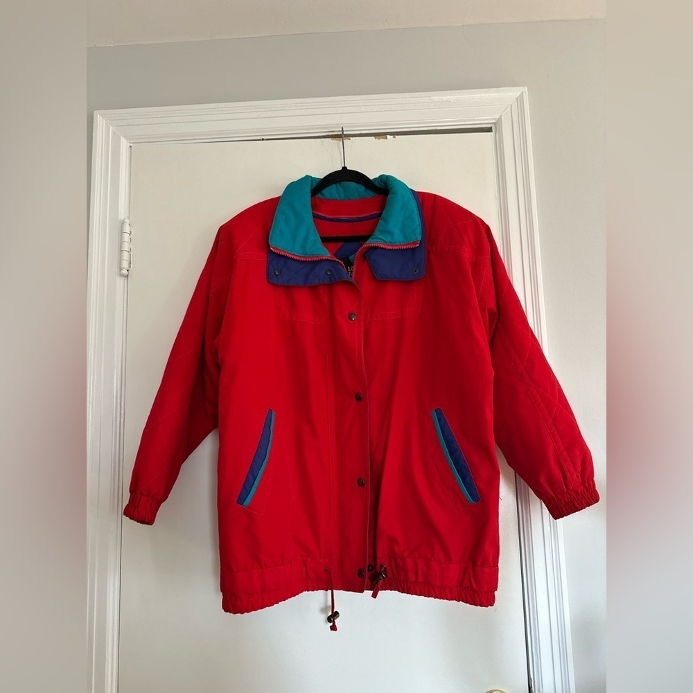 VTG 80s London Fog Sz: M Red Color Block Oversized Winter Coat. Removable Lining